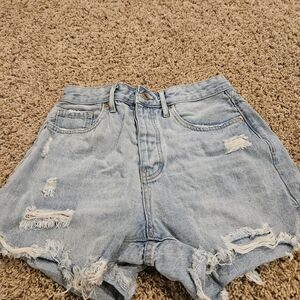 YMI Light Blue Frayed Jean Shorts